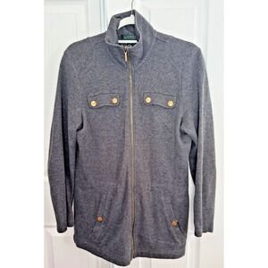 Ralph Lauren Full Zip‎ Cardigan Sweater Jacket Women's Large Gray Long Sleeve